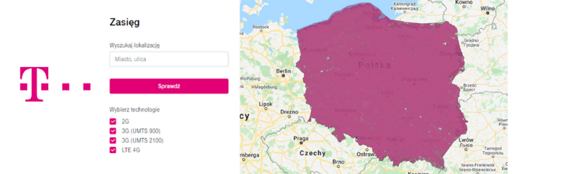 Mapa zasięgu T-mobile