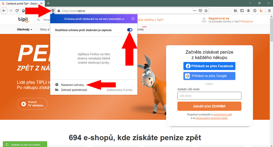 Jak vypnout blokování obsahu v Mozille Firefox