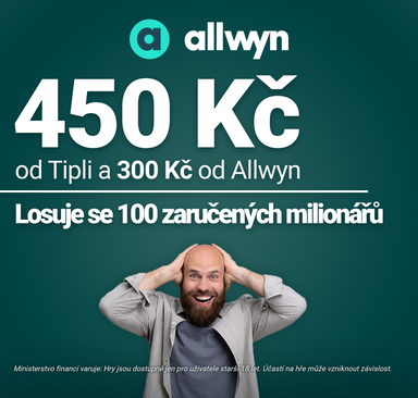 Allwyn - 450 Kč za registraci přes Tipli (100 zaručených milionářů)