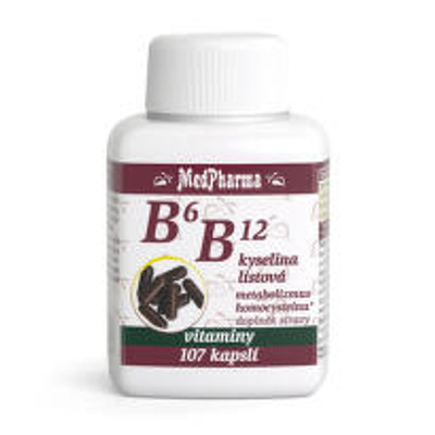 Vitaminy B6, B12 a kyselina listová v jedné kapsli: 107 ks za 145 Kč, ve 2+1 v BENU tři za 290 Kč