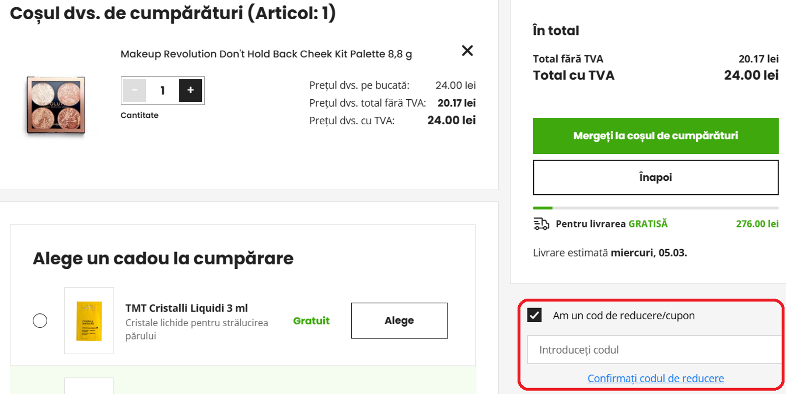 chenar cod reducere