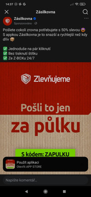 Kód ZAPULKU: poslání balíku přes Zásilkovnu za polovinu, jen v aplikaci