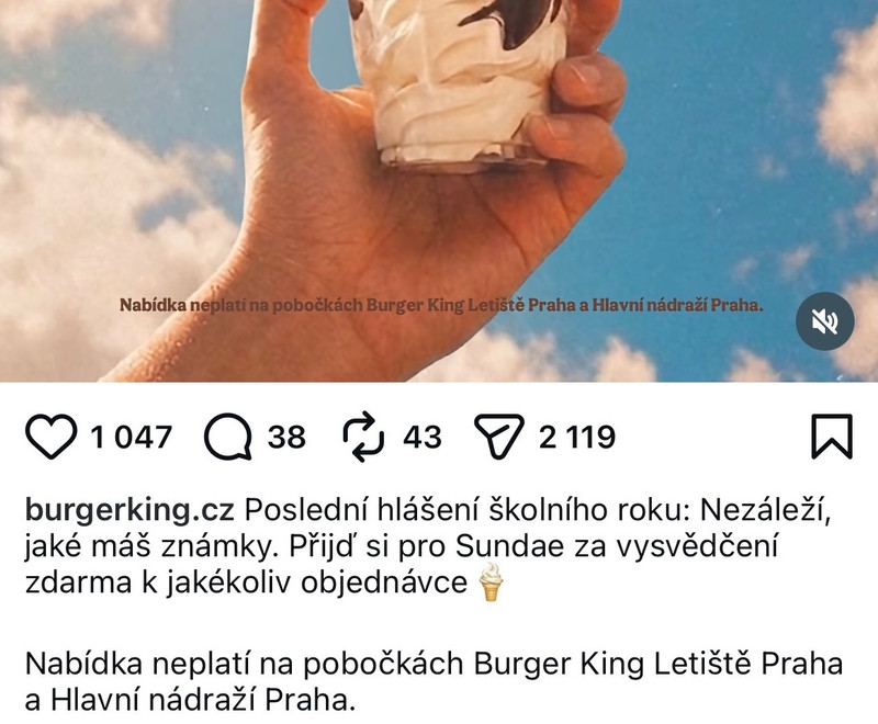 Burger King - Zmrzlina zdarma za jakékoliv vysvědčení
