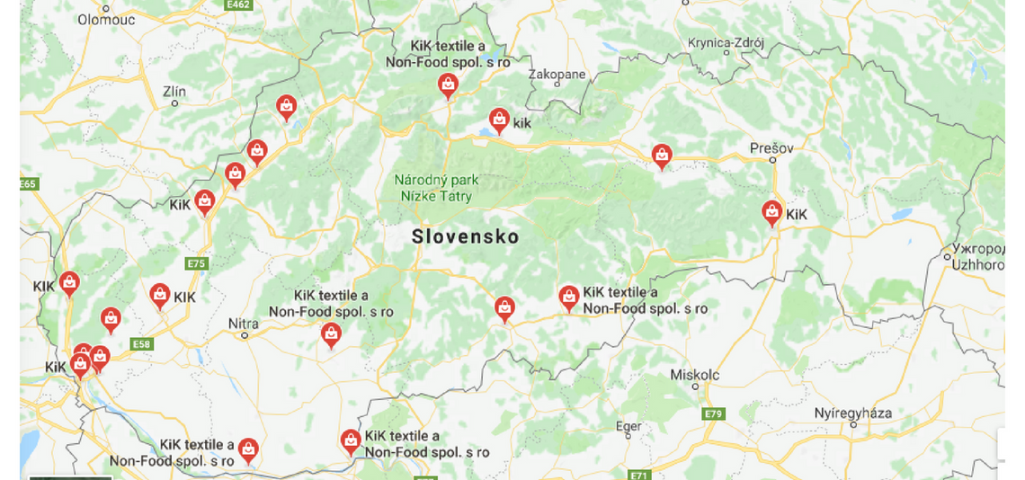 mapka predajní KiK