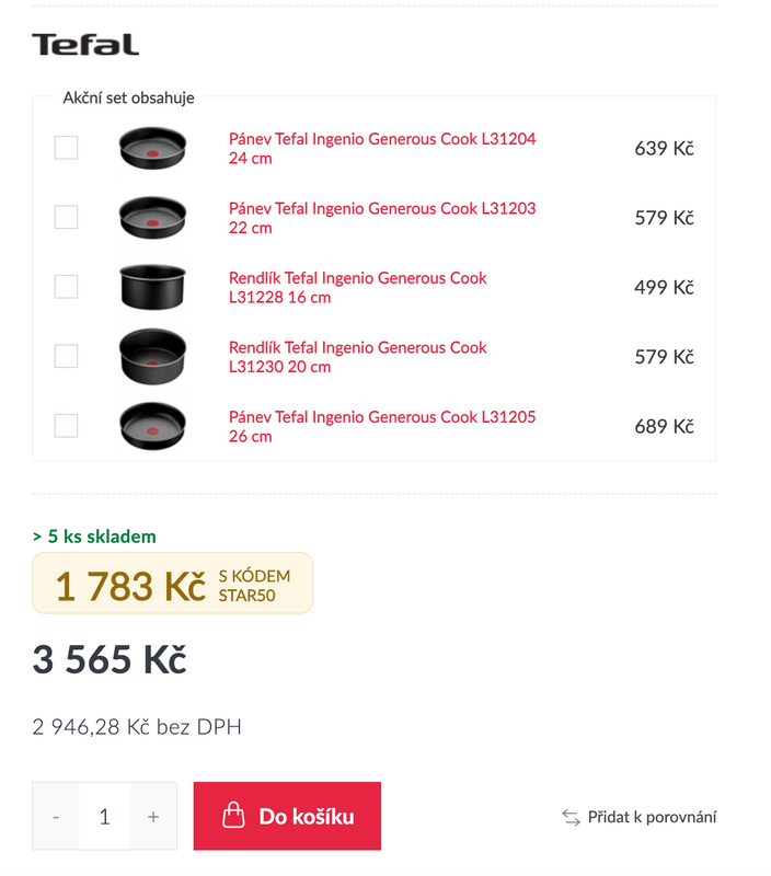 Tefal Ingenio Generous Cook, 6dílná sada | Kód STAR50