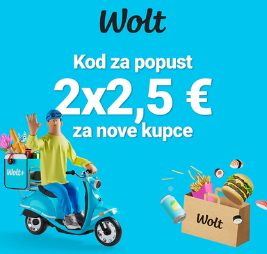 Wolt - Kod za popust 2x2,5 €