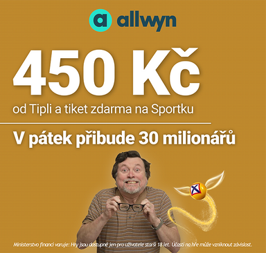 Allwyn - 450 Kč za registraci přes Tipli
