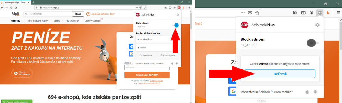 Jak vypnout AdBlock v Mozilla Firefox