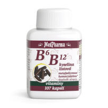Vitaminy B6, B12 a kyselina listová v jedné kapsli: 107 ks za 145 Kč, ve 2+1 v BENU tři za 290 Kč