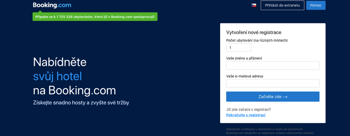 Registrace do Booking Extranet