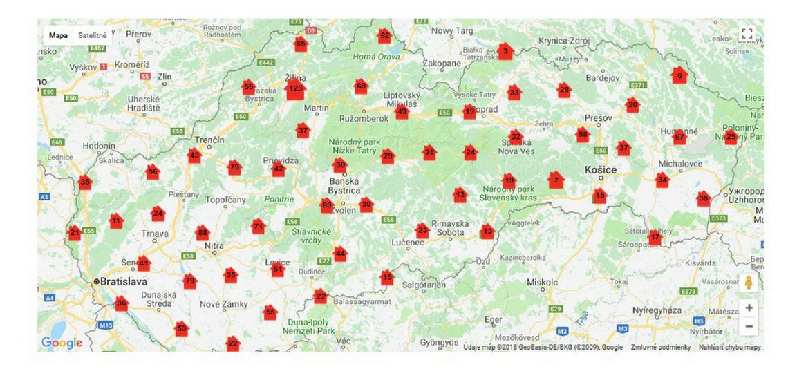 Mapa predajní Coop Jednota