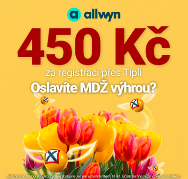 Allwyn - 450 Kč za registraci přes Tipli