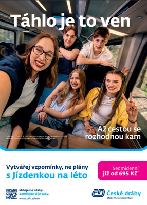 Jízdenka na léto od ČD: týden neomezeného cestování vlakem za 1390 Kč (děti a senioři 695)