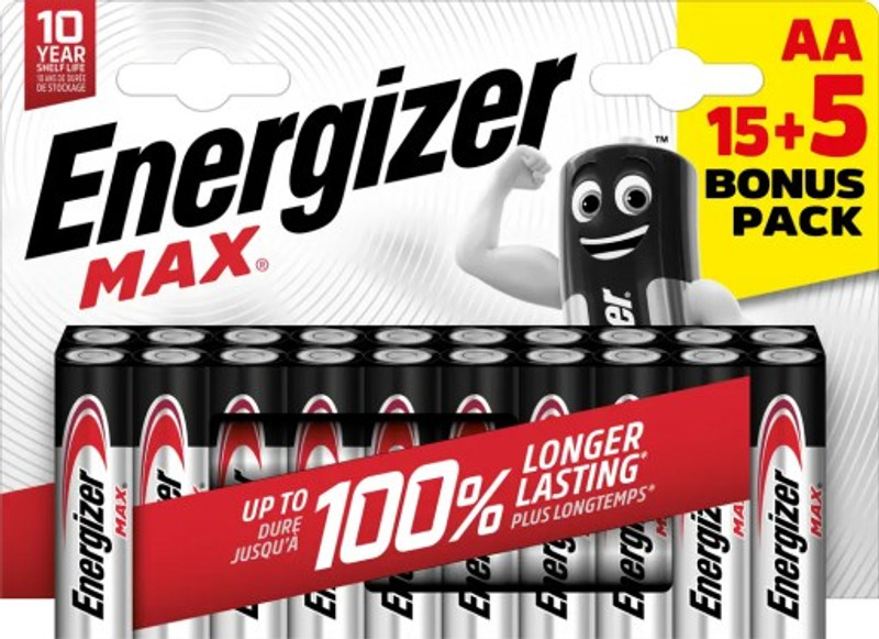 20 baterií Energizer Max (AA i AAA) v Kauflandu letáku - 7 Kč za kus
