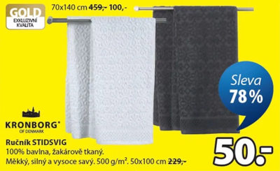 Leták Jysk - bavlněné ručníky za 50 Kč