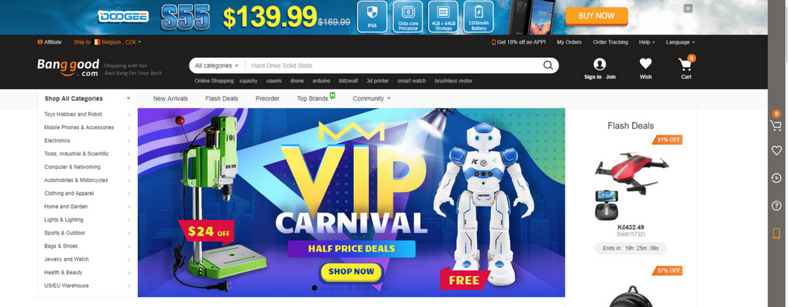 Strona główna internetowego sklepu Banggood