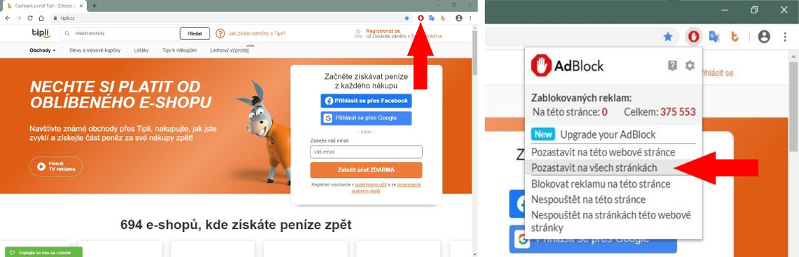 Jak vypnout AdBlock v Google Chrome